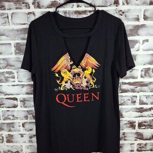 Queen Womens Large T-Shirt Black Cutout Front Short Sleeves Tee